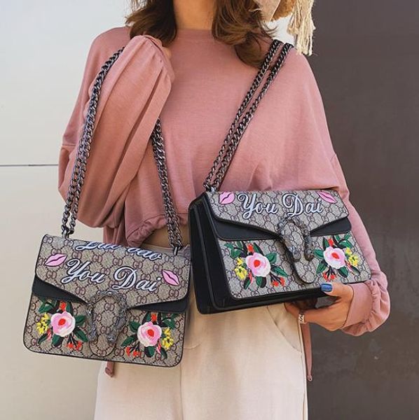 

2020 designer handbag chain bag new embroidery size ladies one shoulder women diagonal bag