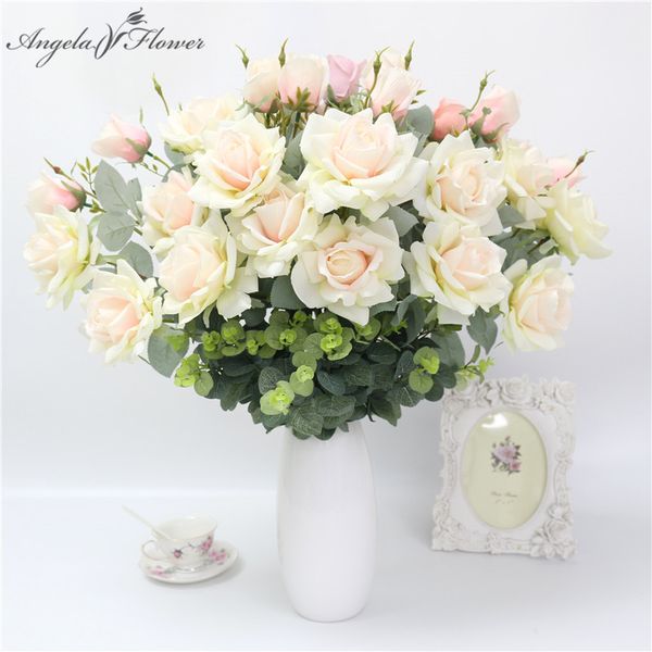 

artificial flower roses white silk diy fake flower for home decor wedding bouquet valentine's day gift roses flores artificiales