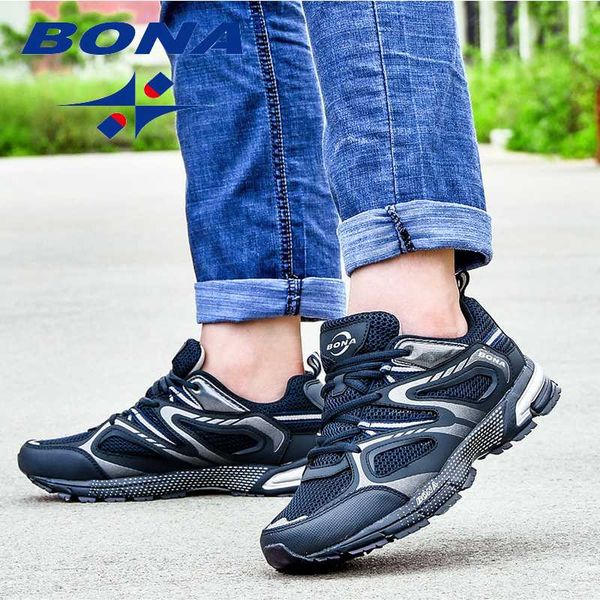 

bona new arrival classics style men running shoes cow split mesh men sport shoes lace up outdoor jogging zapatos de hombre