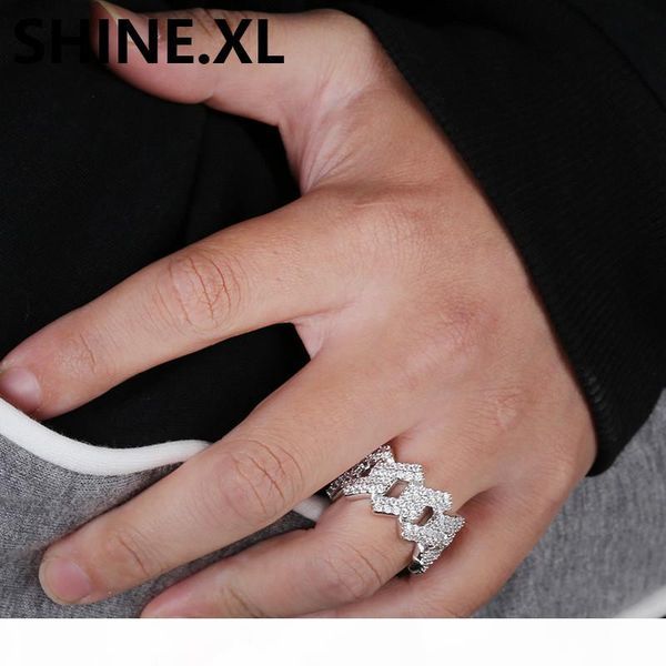 

men fashion diamond rings gold sliver color bling bling ice out cz hip hop punk ring cuban link chain, Silver
