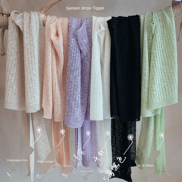 

bp8nn shoulder small korean knitted air-conditioned room scarf women's scarf shawl cloak shawl autumn outer neck protection linen cloak, Blue;gray