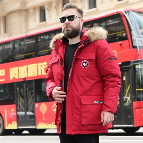 

2019 зима комбинезон overallsovercoat комбинезон стиль большого размера мужского жир жир мужского меховой воротник средней длиной утолщенной, Black