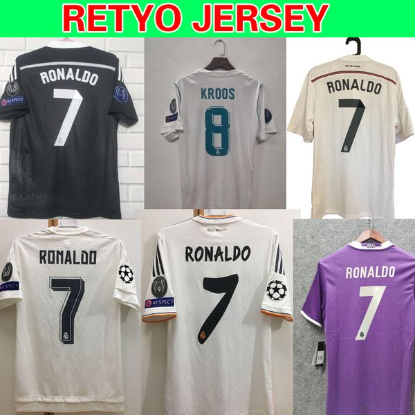 

17-18 real madrid soccer jersey 06 07 2015 bale benzema modric kroos retro football shirt vintage isco maillot sergio ramos ronaldo camis, Black;yellow