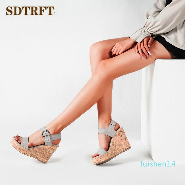 

sdtrft crossdresser sexy платформы летние 11cm сандалии клинья высокие каблуки удобные насосы женские свадебные туфли femmes sandale l14, Black