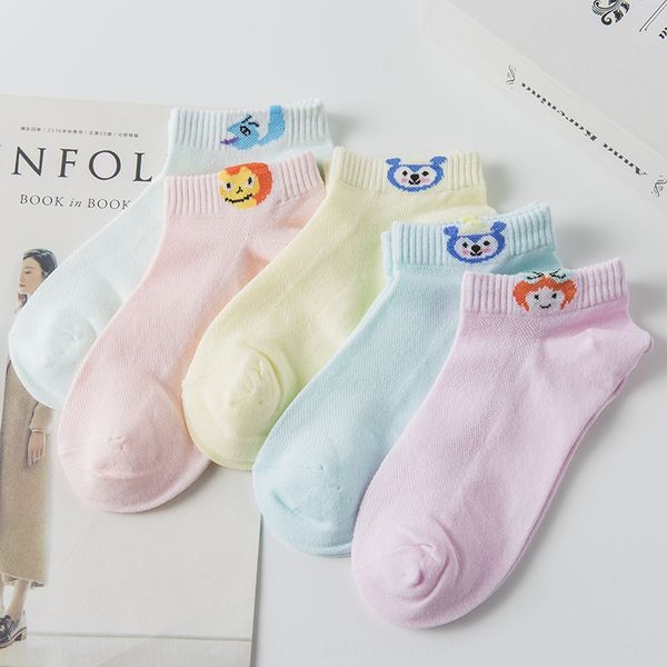 

liaoyuan mid-tube sports men's three-dimensional cartoon mesh breathable boat and socks combed cotton women's boat socks, Black