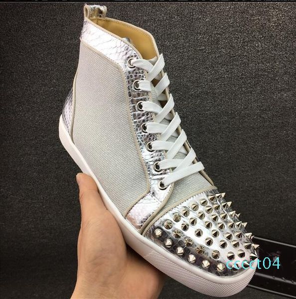 

new luxury casual lover shoes brand studded spikes flats shoes designer red bottom mens womens sneakers party trainers high cut sports ct04, Black