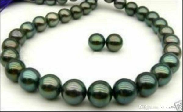 

изысканный 10-11mm таитянская черный жемчуг ожерелье 18 дюймов серьги 14k, Silver