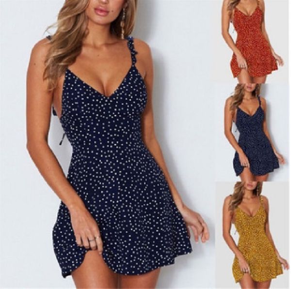 

лето женщины платье v шеи линия sexy высокой талией dot печати мини платья vestidos вернуться шнуровка ремни backless платье xxxl, Black;gray