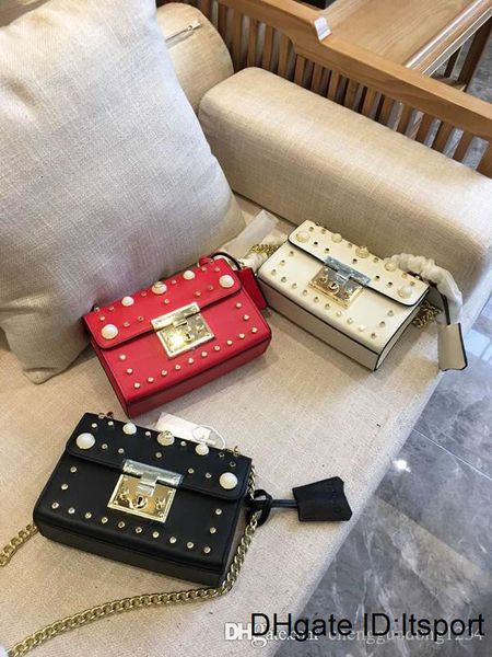 

wholesale genuine leather designer handbags tote girls women shoulder bags pearl chain rivets fashion leisure small party ing