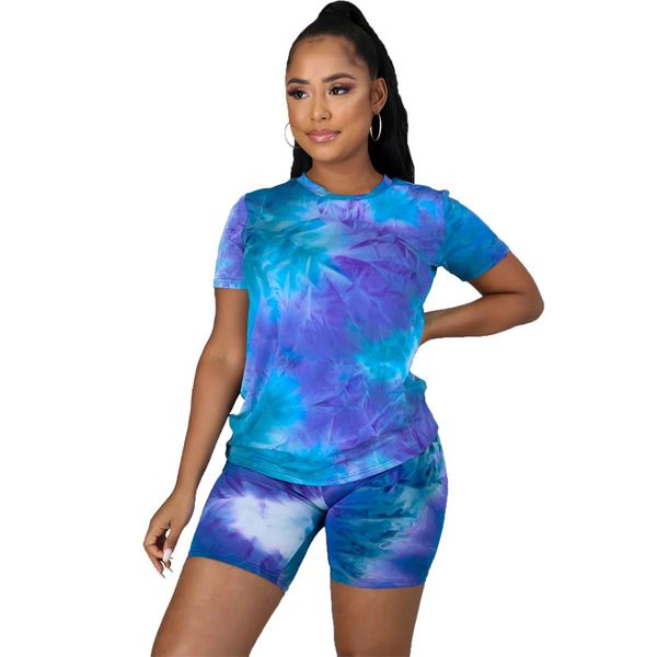 

plus size women tracksuit designer color tie dye pullovers t-shirt shorts pants sportwear casual outfits two-piece suit clothing cz720, White