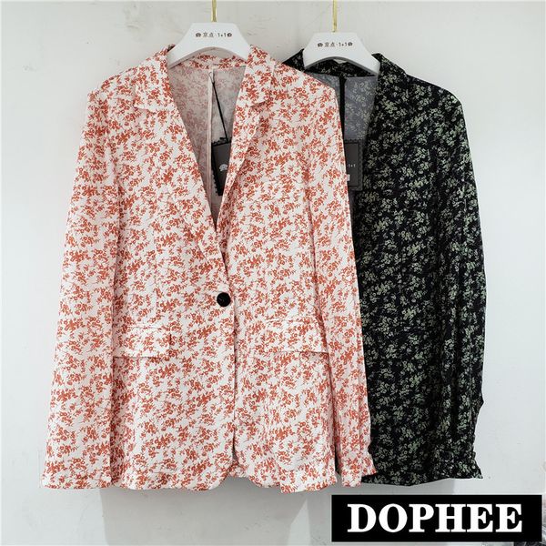 

european 2020 autumn new floral suit jacket lapel female retro mid-length loose printed blazer coat women outfits leisure jacket, White;black