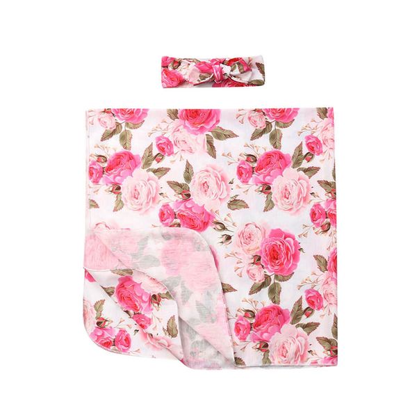 

baby receiving blanket newborn wrap infant girls swaddle kids floral blanket+headband baby wrap newborn pgraphy props