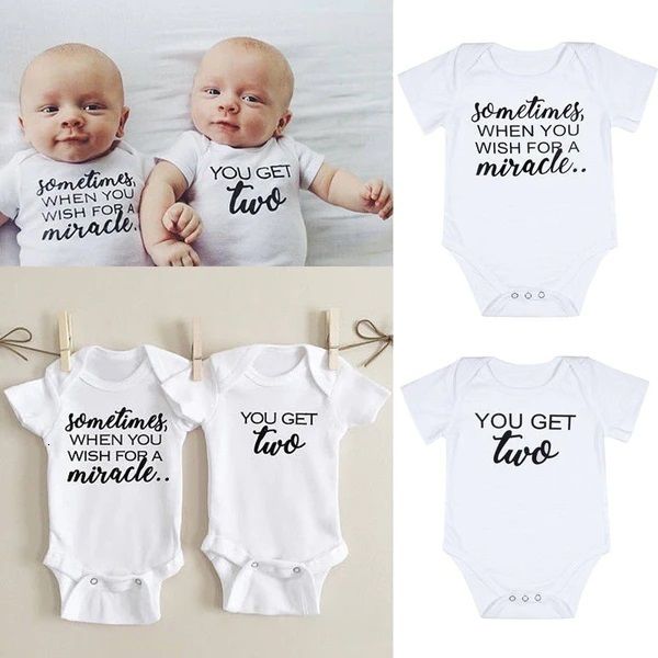 

when you wish you get two print newborn baby bodysuit casual short sleeve body bebe rompers baby boy girl onesies twins clothes, Blue