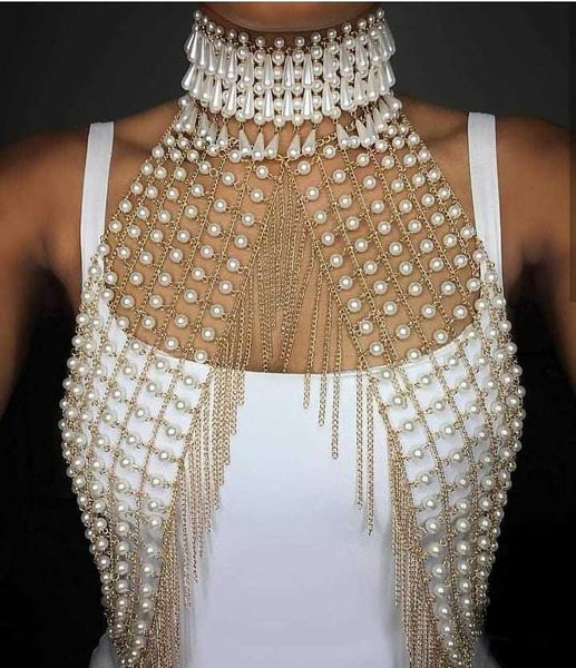 

girlgo 2019 jewelry sexy полный сымитированный pearls тела для женщин мода роскошные подражать beads бюстгальтер аксессуары ювелирных издели, Silver