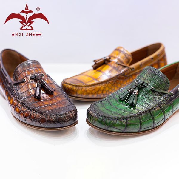

20% men understand 3 color patina genuine cro leather men shoes loafers slip on casual shoes handmade, Black