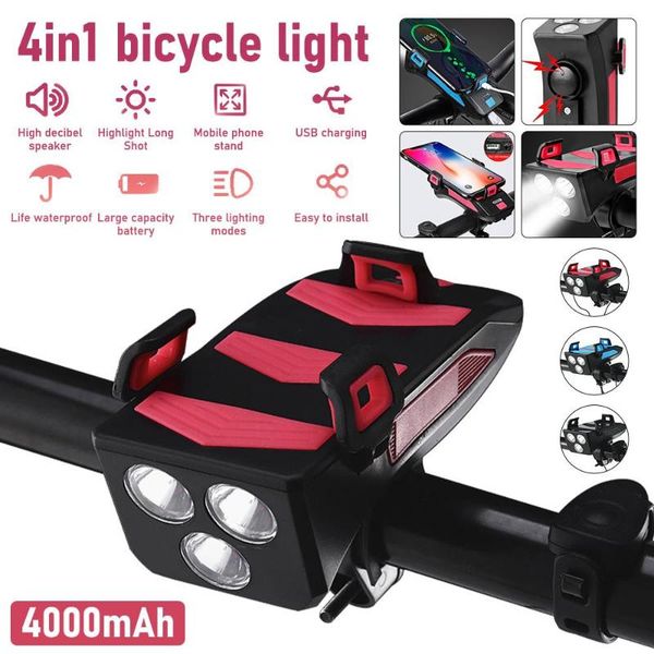 

4000mah power bank bike multifunction bike light horn phone holder front light bicycle accessories