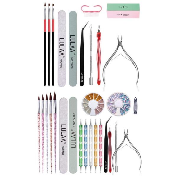 

manicure set cuticle pusher clippers nail art files buffer sanding tool cleaning brush scissors dead skin remover dotting pen