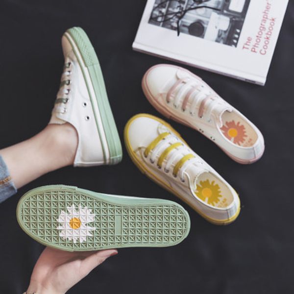 

summer thin daisy canvas shoes female students 2020 new ins korean version of wild ulzzang white shoes female, Black