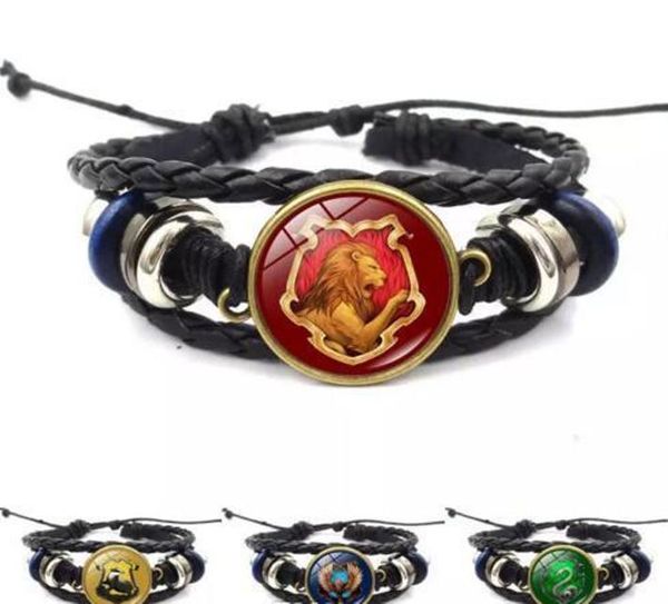 

harry book hogwarts gryffindor slytherin hufflepuff ravenclaw badge bracelets multilayer wrap bracelet glass cabochon jewelry potter 5 jfdgv, Golden;silver