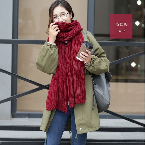 

korean-style winter scarf women's new style solid color knit chunky yarn gold pin women's dual use, Blue;gray