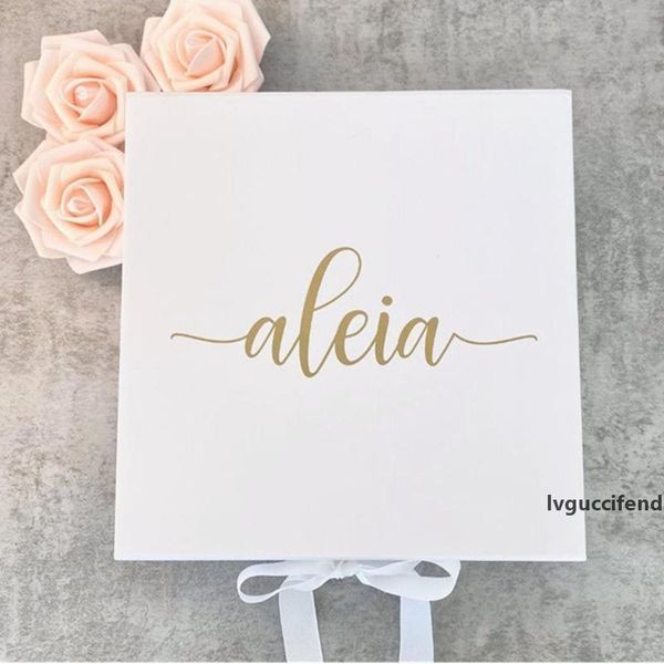 

personalized real foil empty magnetic ribbon bridesmaid proposal box with crinkle paper white will you be my maid of honor box
