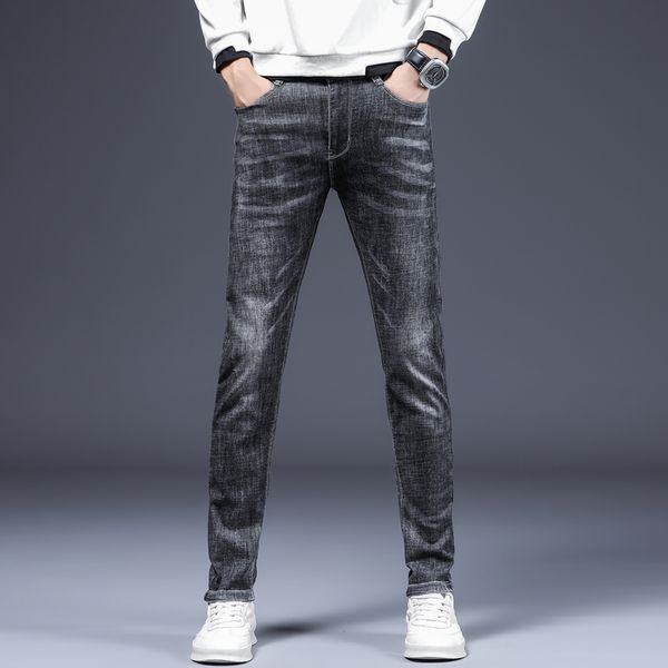 

2020 new black denim trousers simple and comfortable golden code wild stretch cowboy casual fashion slim men's trousers, Blue