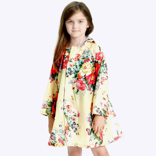 

long lovely big flower children raincoat jacket waterproof girls poncho baby rain coat kids rainwear suit windbreaker 60yy132, Red;brown