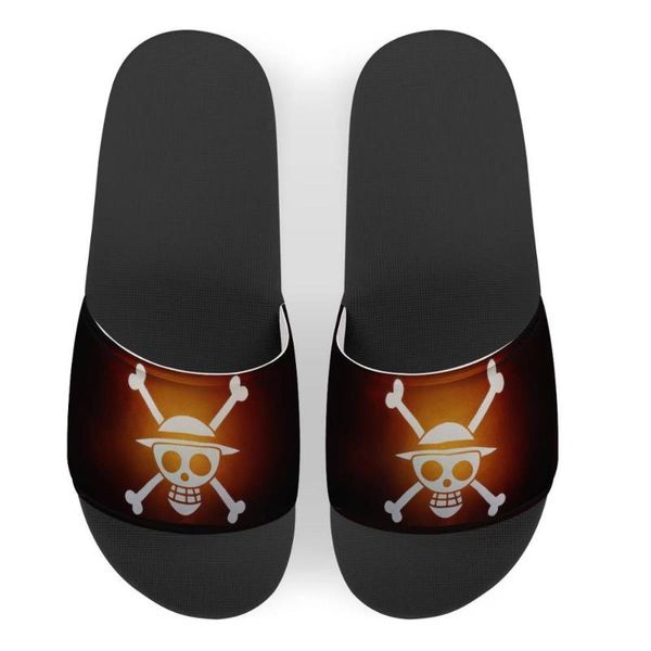 

anime summer home slippers simple custom pattern shoes non-slip bathroom slides flip flops couples indoor platform slippers, Black