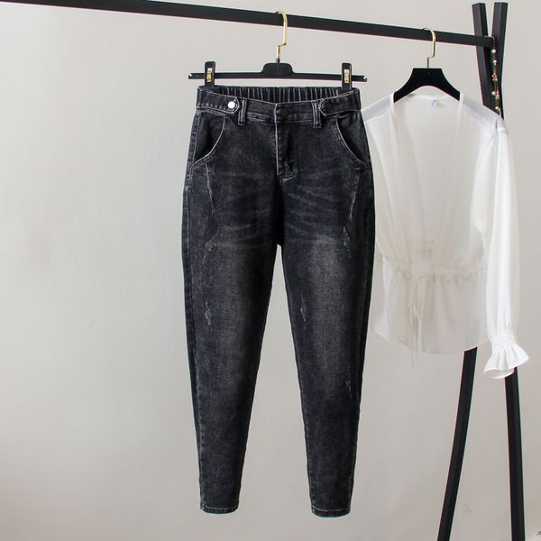 

2020 plus size l-4xl cropped low rise jeans for women black vintage denim pants korean fashion clothing loose ubrania damskie, Blue
