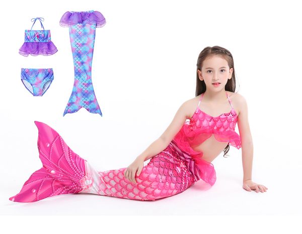 

pretty girl mermaid swimsuit 2-11t девушки русалка хвост с ласты бикини set 5 цвет дети русалка принцесса swimwear, Blue