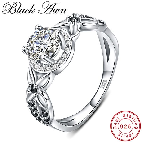 

black awn] 925 sterling silver jewelry engagement rings for women female flower finger ring silver 925 jewelry g081, Golden;silver