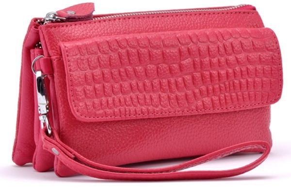 

red leather long zipper clutch bag large capacity diagonal bag simple retro mother soft wallet mobile phone bag gift 709