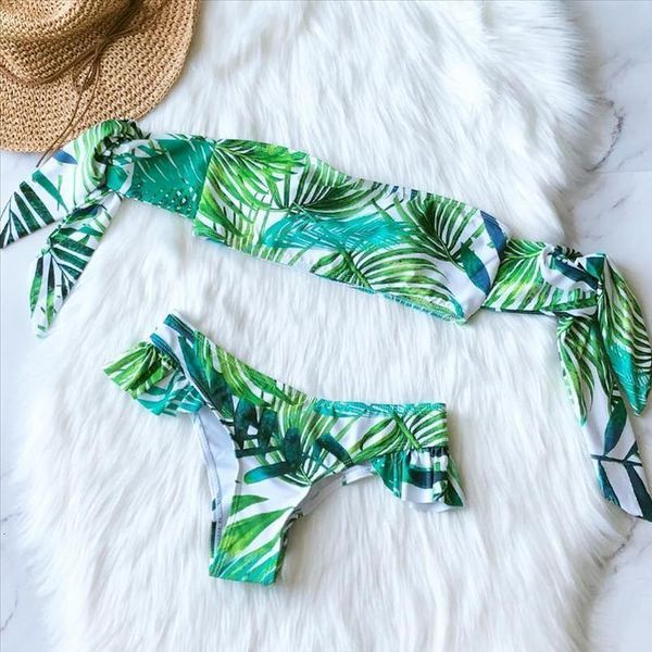 

бандо женщины бикини set leaf printed бразильский biquini купальники push up бикини купальники купальники майо de bain femme, White;black