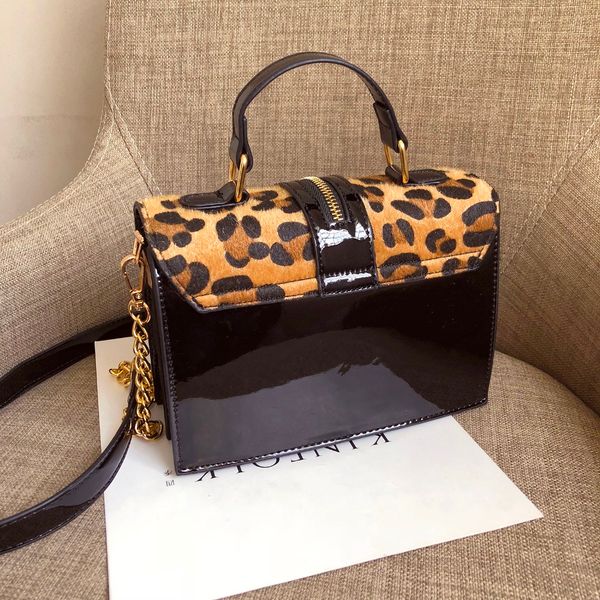 

leopard crossbody bags for women with zipper decoration ladies chain handbags and purses patent leather small shoulder bag