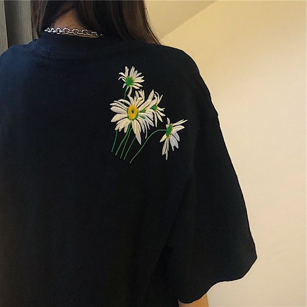 

summer hip hop women's clothing half o-neck tees black letter print floral t-shirts loose korean style hipster ladies hot, White