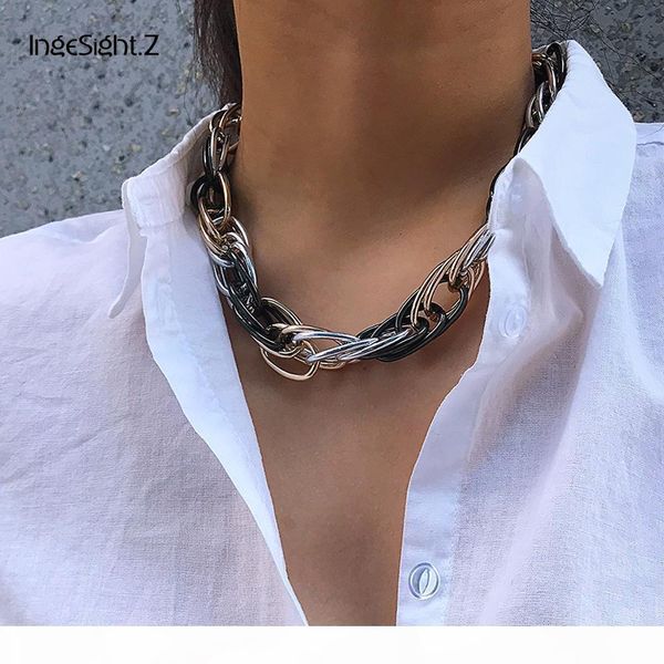 

ingesight.z punk hip hop curb cuban twisted choker necklace vintage mix color chunky thick collar necklace for women men jewelry, Silver