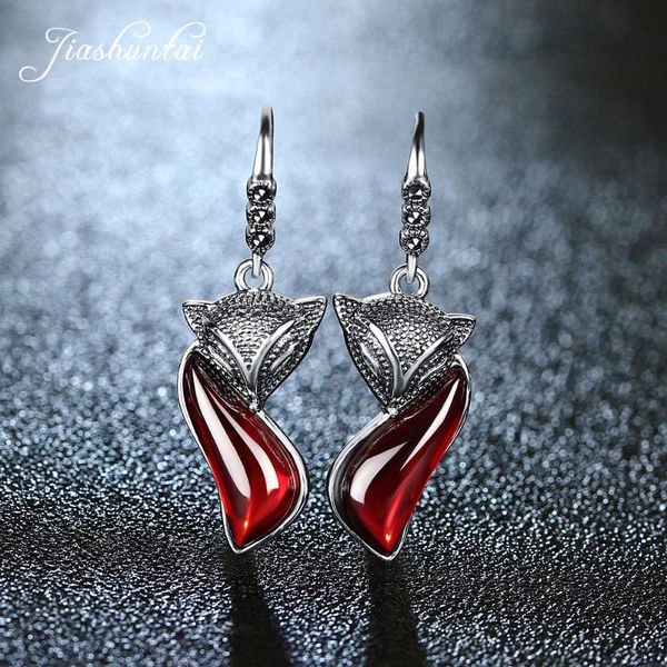 

jiashuntai retro silver sapphire ruby garnet earrings for women vintage 100% 925 sterling silver gemstone f jewelry