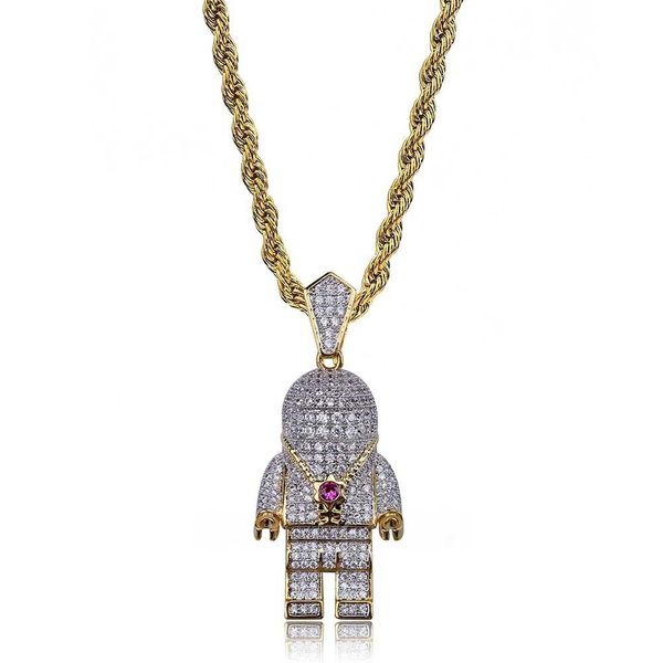 

hip hop street gold silver color plated spaceman necklace micro pave zircon iced out astronaut pendant necklace for men