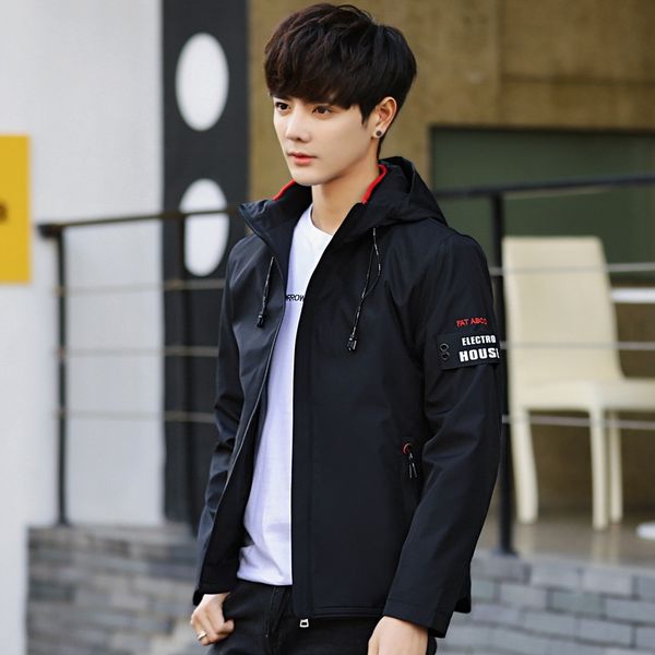 

men's season new hooded jacket 2020 korean youth fashion jacket fashion casual men's clothing, Black;brown