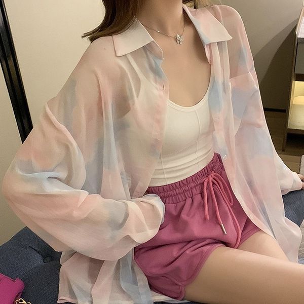

2020 summer new korean style loose all-match shirt women's hipster design oil painting coat shirt oil painting sunscreen coat, White