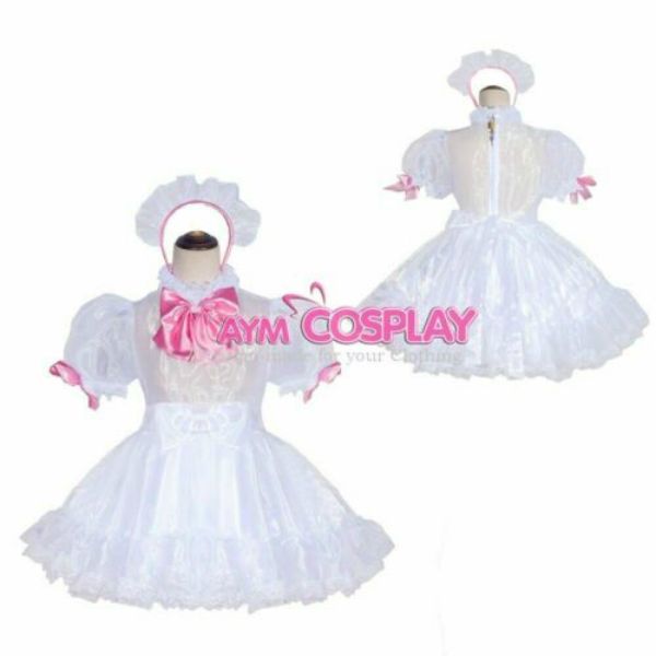 

lockable white organza sissy maid mini dressing, Black;red