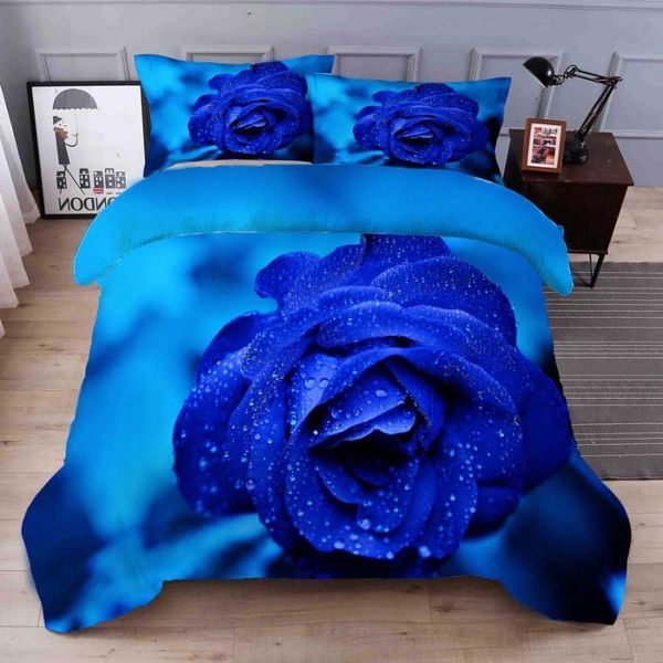 

домашний текстиль king size постельные принадлежности набор 3d цифровой печати blue rose home пододеяльник простыня пододеяльник наволочка