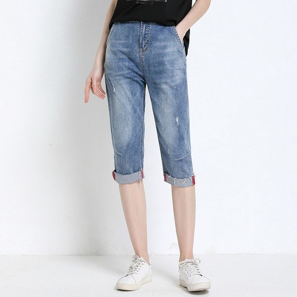 

fat sister ankle-length pants and jeans large size jeans 2020 new korean style fashion worn-out washed cropped pants 23222, Blue