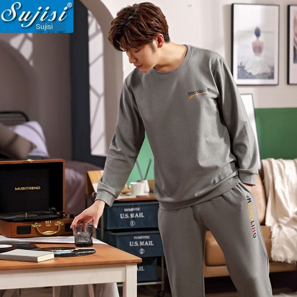 

psrnp men's pajamas long-sleeved cotton pajamas pajamasspring and autumn style youth casual cotton outerable round neck home clothes me, Black;brown