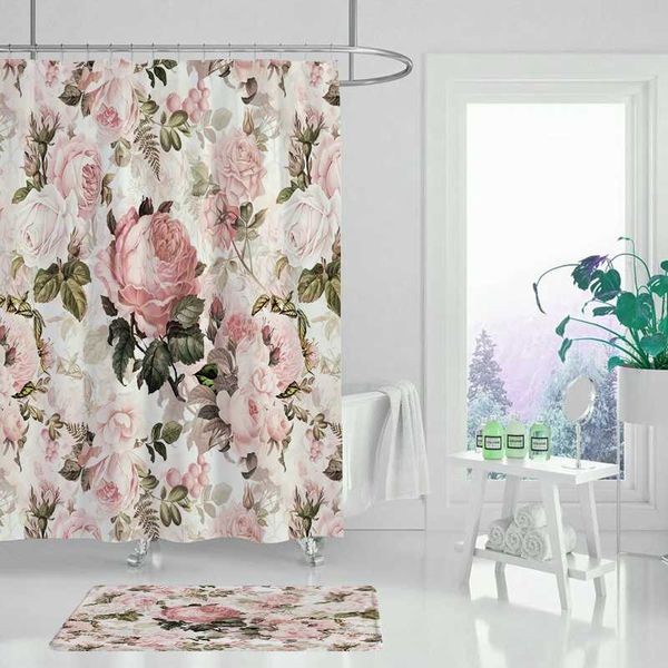 

green tropical flower plant shower curtain bathroom waterproof polyester curtain bathroom leaf shower 180x200 cm