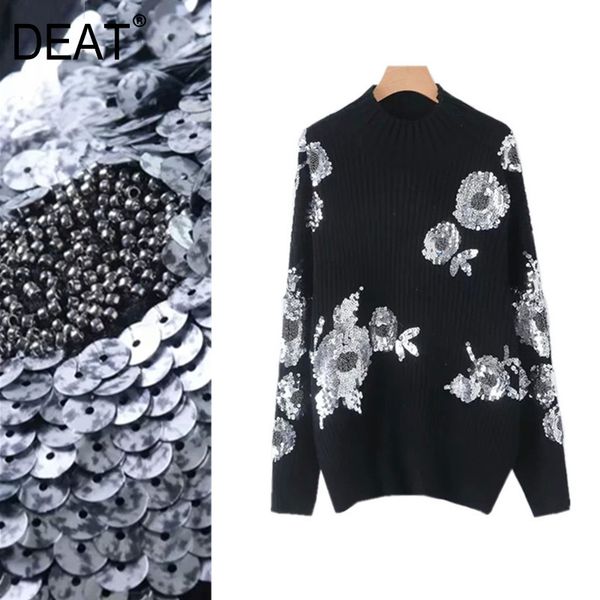 

deat] sequins knitted pullovers sweater loose fit round neck long sleeve women new fashion tide spring autumn 2020 13t379, White;black