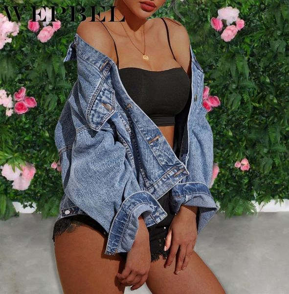

wepbel fashion denim coat spliced single-breasted butterfly embroidered loose denim jackets women's casual turn-down collar coat, Black;brown