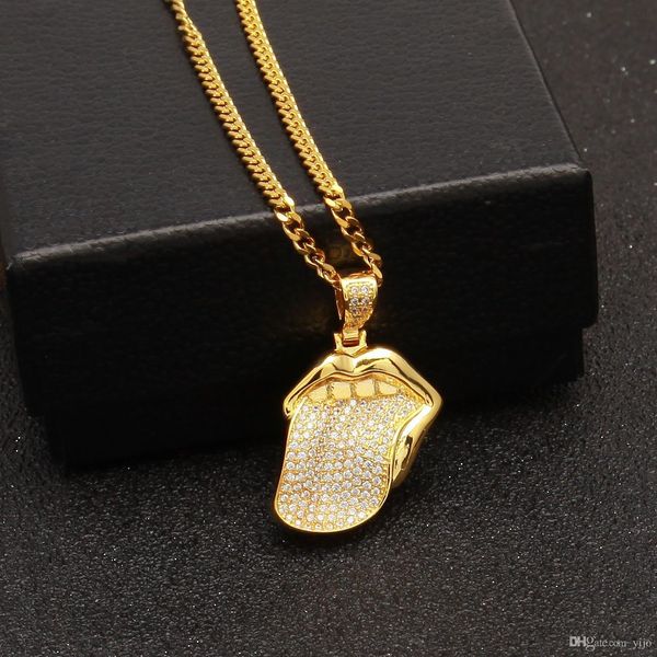 

new fashion hip hop necklace ice out pendant mens jewelry gold tongue pendant necklace popular jewelry, Silver