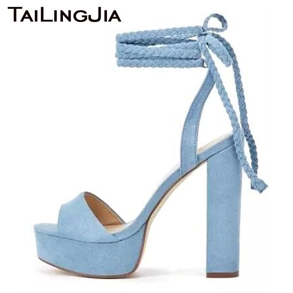 

platform sandals for women block heel summer shoes lady open toe faux suede ankle strap party heels sandal dress shoe plus size, Black