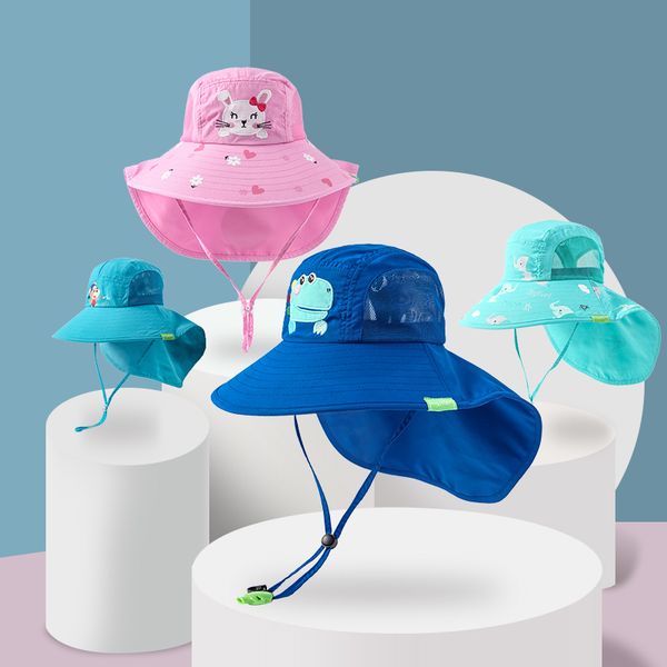 

лето дети вс hat открытых шеи ухо обложка anti uv пляж защита caps дети мальчик девочка путешествие откидного для 1-19 years y200714, Blue;gray